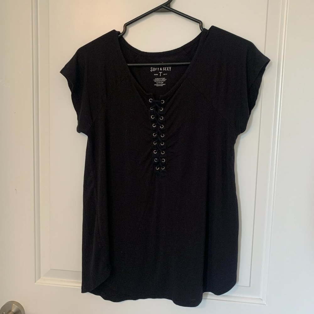 American Eagle Soft & Sexy Black Corset Tee (Small)